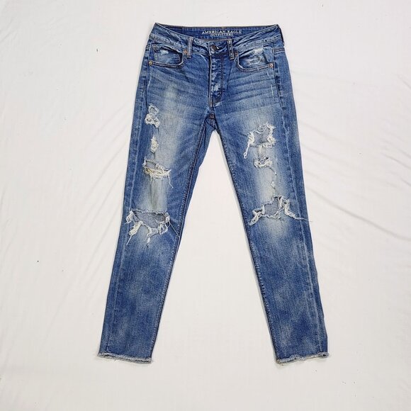 AE Tomgirl - Ripped, stretchy, Raw Ankle Cut Jeans Size: 2 - Picture 1 of 12